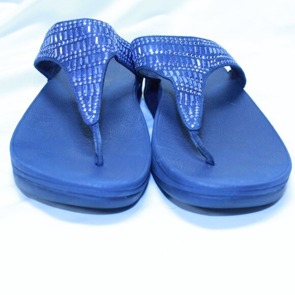 FitFlop Size 9 Navy Blue INCASTONE Wedge Comfort Toe Post Thong Sandals - Picture 13 of 13